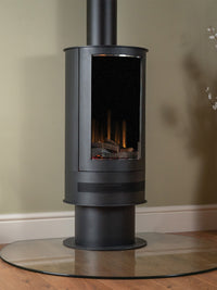 Side view of the British Fires Ashurst Electric Stove showcasing its cylindrical steel body and textured paint finish.