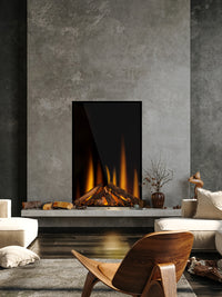 Side view of the British Fires Knightwood Electric Fire with hand-scorched oak logs and rear mirrored glass.