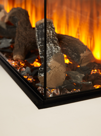 Side view of the British Fires New Forest 1600 electric fire, featuring a sleek black finish and flush glass design.