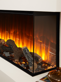 Side view of the British Fires New Forest 1600 electric fire, featuring a sleek black finish and flush glass design.