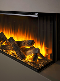 Side view of the British Fires New Forest 1900 electric fire, showcasing its sleek design and flush glass finish.