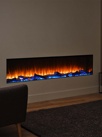 Side view of the British Fires New Forest 1900 electric fire, showcasing its sleek design and flush glass finish.