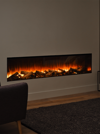 Side view of the British Fires New Forest 1900 electric fire, showcasing its sleek design and flush glass front.