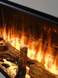 Side view of the British Fires New Forest 1900 electric fire, showcasing its sleek design and flush glass finish.