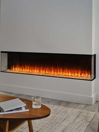 Side view of the British Fires New Forest 1900 electric fire, showcasing its sleek design and flush glass finish.