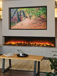 Wide view of the British Fires New Forest 2400 electric fire, showcasing its sleek design and modern finish.