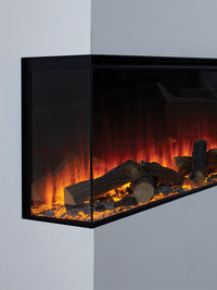 Side view of the British Fires New Forest 2400 electric fire, showcasing its sleek design and modern finish.