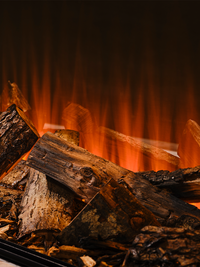 Side view of the British Fires New Forest 2400 electric fire, showcasing its sleek design and wide 2400mm width.