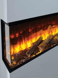 Side view of the British Fires New Forest 2400 electric fire, showcasing its sleek design and modern finish.