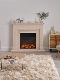 Side view of the British Fires New Forest 650SQ electric fire, showcasing its sleek design and LED flame effect.