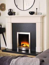 Side view of the British Fires Sway 16" electric fire with a sleek black frame and contemporary two-bar design.