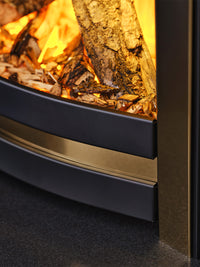 Side view of the British Fires Sway 16" electric fire in a sleek black frame, showcasing its contemporary design.