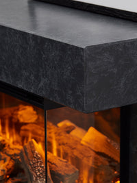 Side view of the British Fires Winchester Electric Fire Suite showcasing its three-sided glass and mirrored rear.