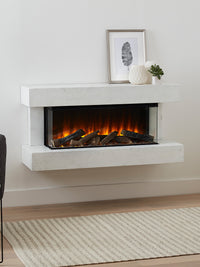 Side view of the British Fires Winchester Electric Fire Suite showcasing its three-sided glass and mirrored rear design.