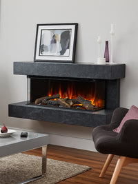 Side view of the British Fires Winchester Electric Fire Suite showcasing its three-sided glass and mirrored rear.