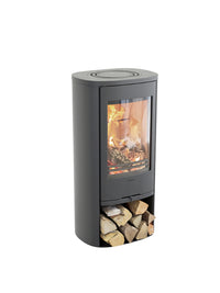 Side view of the Contura 810 wood burning stove in black cast iron with a classic design and sleek lines.