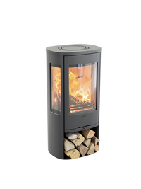 Side view of the Contura 856 wood burning stove showcasing its cast iron door and generous side panes.