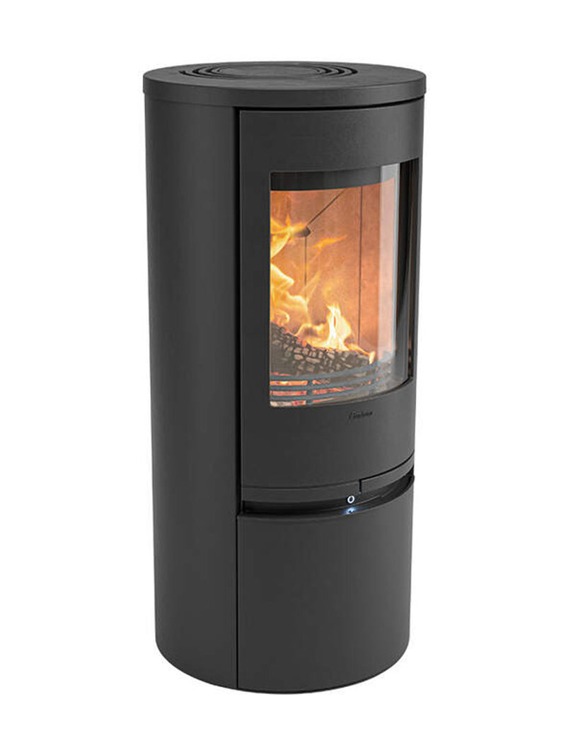 Contura Connect 510 wood burning stove with cast iron door, showcasing sleek design and modern technology.