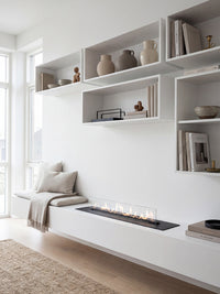Side view of the Decoflame Denver F6 2520 Bioethanol Burner showcasing its sleek design and vibrant flames.