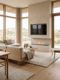 Side view of the Decoflame Denver F6 bioethanol burner showcasing its sleek design and vibrant flames.