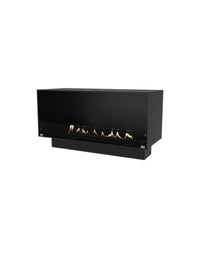 Front view of Decoflame Montreal 1000mm bioethanol fireplace with sleek glass panel and modern design in a luxury setting.