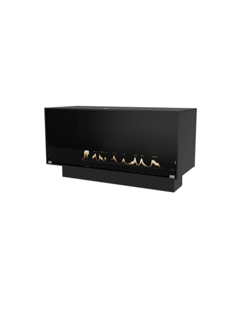 Front view of Decoflame Montreal 1000mm bioethanol fireplace with sleek glass panel and modern design in a luxury setting.