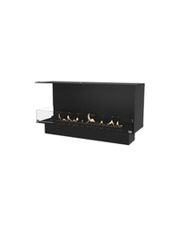 Side view of Decoflame Montreal 1000mm left corner bioethanol fireplace with glass panel and sleek black finish.