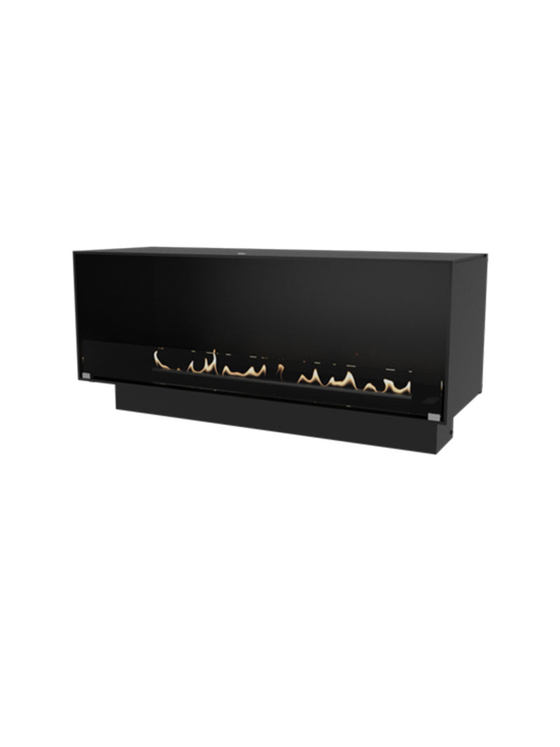 Front view of the Decoflame Montreal 1200mm bioethanol fireplace with sleek glass panel and modern stainless steel finish.
