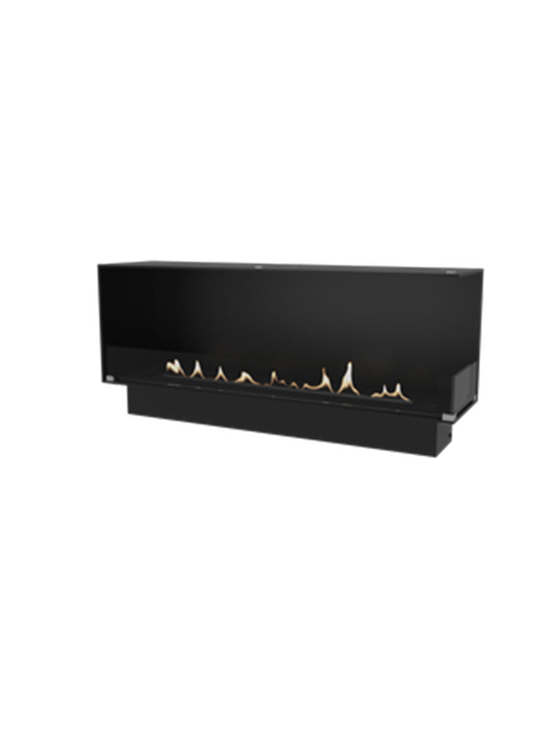 Right corner view of Decoflame Montreal 1200mm bioethanol fireplace with sleek glass panel and modern design.