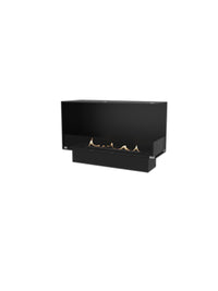 Right corner view of the Decoflame Montreal bioethanol fireplace with glass panel, showcasing the flame and sleek design.