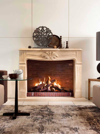 Side view of Kalfire GP105/59F gas fire showcasing its sleek black frame and large glass window.