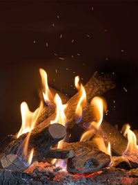 Side view of Kalfire GP60/59F gas fire with sleek black finish and large glass window showcasing realistic flames.
