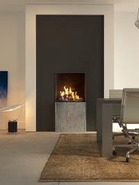 Front view of Kalfire GP60/59F gas fire with a sleek black frame and large glass window showcasing realistic flames.