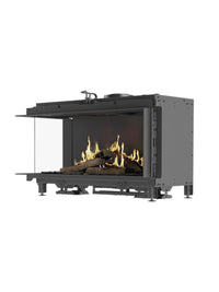 Side view of RAIS Visio 100 C Gas Fireplace Insert in black frame, showcasing dual glass panels and modern design.