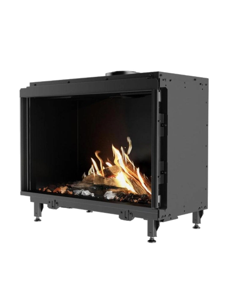 Front view of RAIS Visio 90 F gas fireplace insert with large glass panel and sleek black frame.